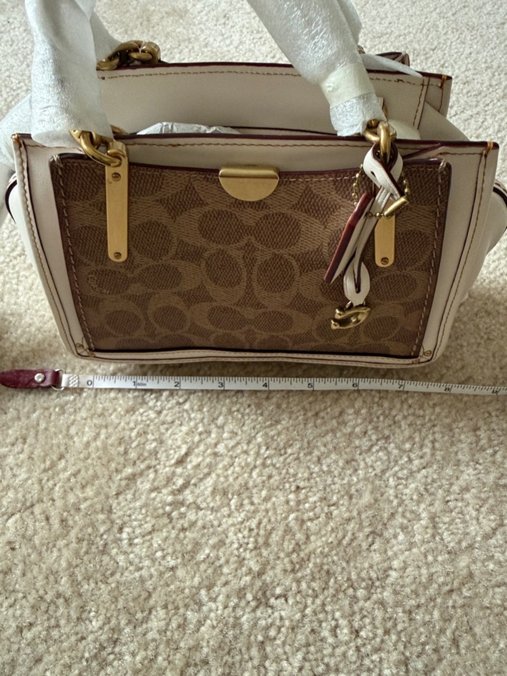 Coach Brown Signature Canvas Satchel with Cream Trim and Gold Hardware - Picture 10 of 11